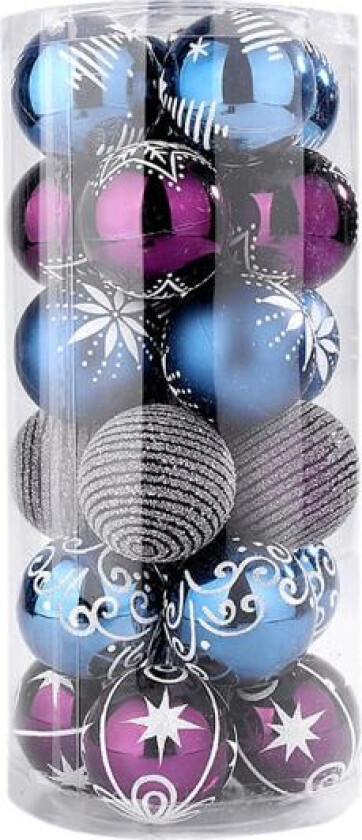 24 stk Julekulepynt, 6 cm, Knusesikkert, Assortert