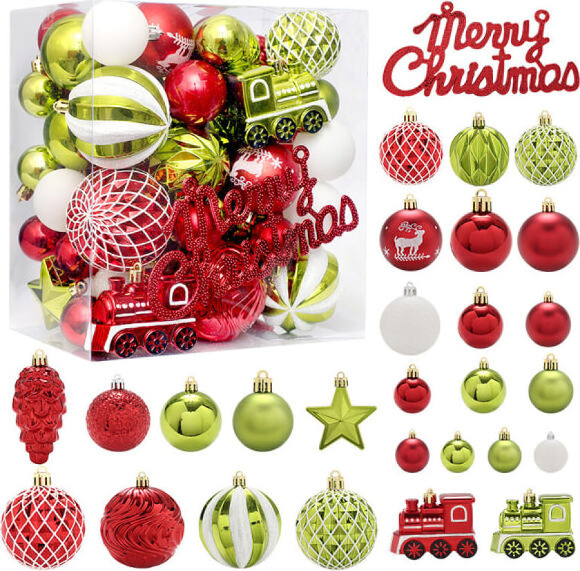 65 stk Juletrærpynt, Julekuledekorasjonssett