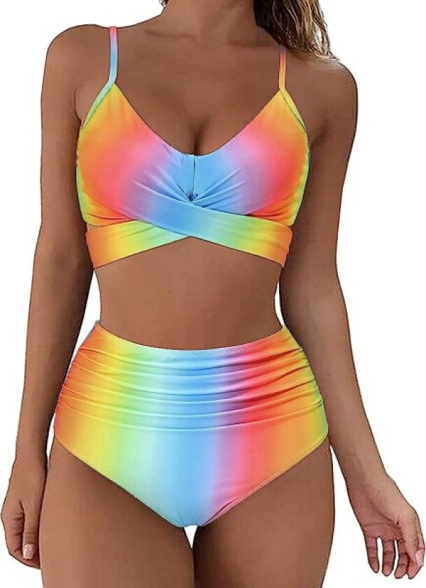 Bikinisett for kvinner med wrap-topp, push-up og høy midje - 2 deler