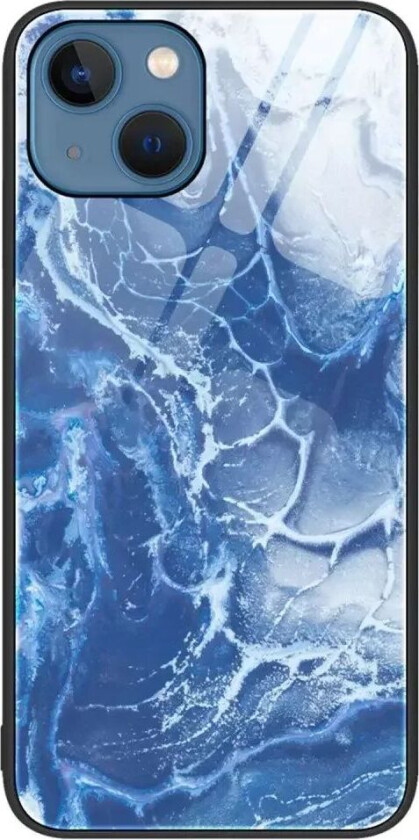iPhone 14 Plus Deksel m. Glassbakside - Blå Marmor