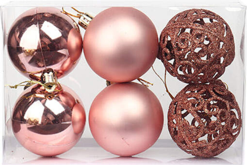 Julekulesett med anheng til juletrepynt Rose gold 8cm