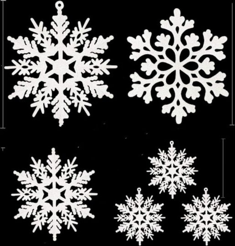 Lime Julekuler, Hvite Snøfnuggpynt, Plast Glitter Snøfnuggpynt, Juletrepynt