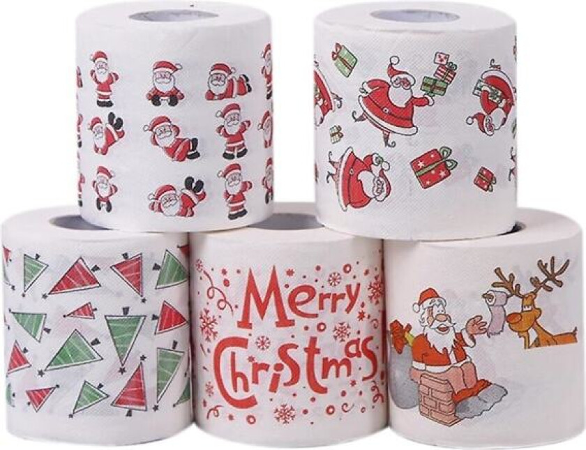 5 ruller med toalettpapir i papirrull med julemotiver for kontor og toalett