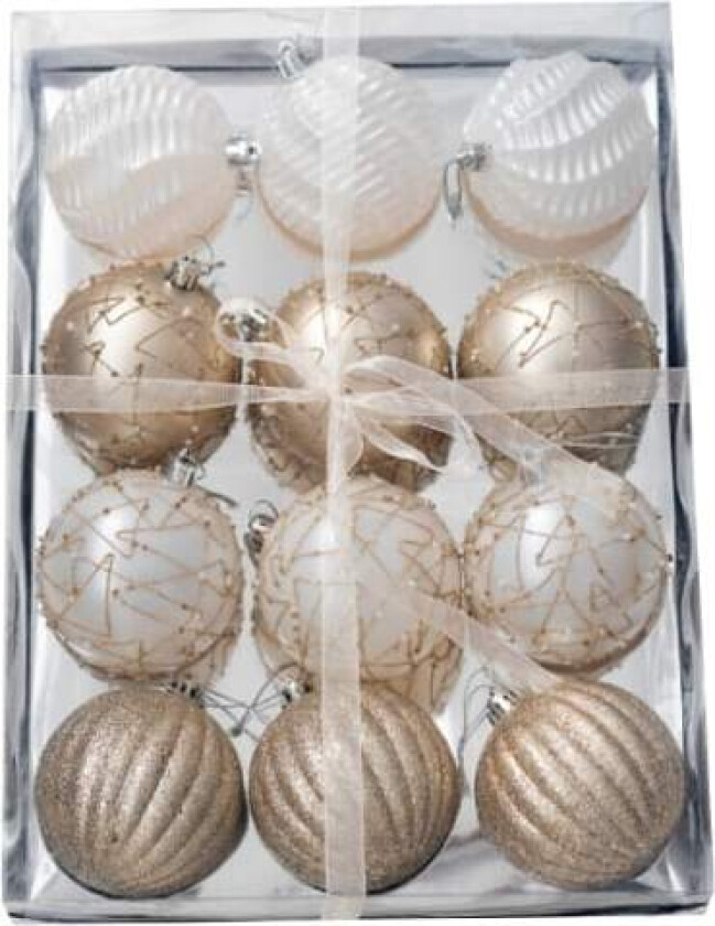 Champagne Julekulesett - Julepynt til juletreet 12pcs 8cm