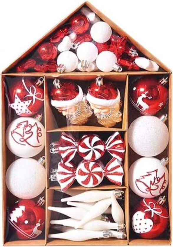 Julekulesett med dekorative kuler og anheng