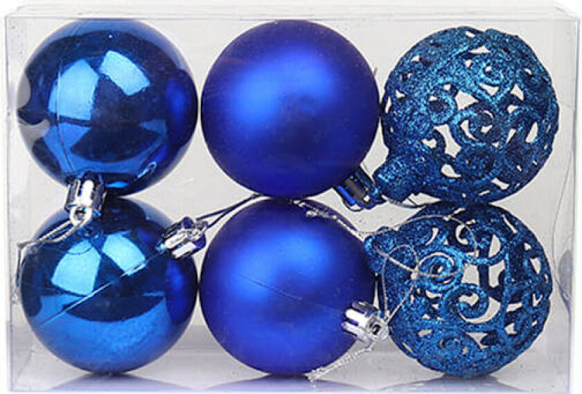 Julekulesett med anheng til juletrepynt blue 8cm