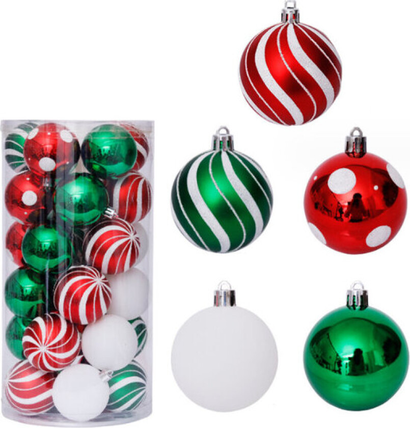 Julepynt 6cm/30 stk Formet Malte Julekule Sett