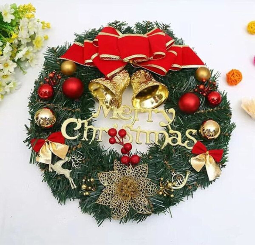 Julekrans for inngangsdøren med katt, julepyntgave som passer til ulike festlige sammenkomster (30 cm klokkemodell)