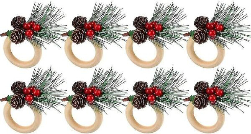 8 stk Julekuler Serviettringer Tretreverk For Piknik Hy