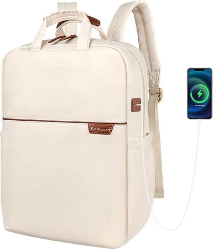Unisex vanntett ryggsekk for bærbar PC opptil 15,6 tommer, hodetelefonkontakt Beige