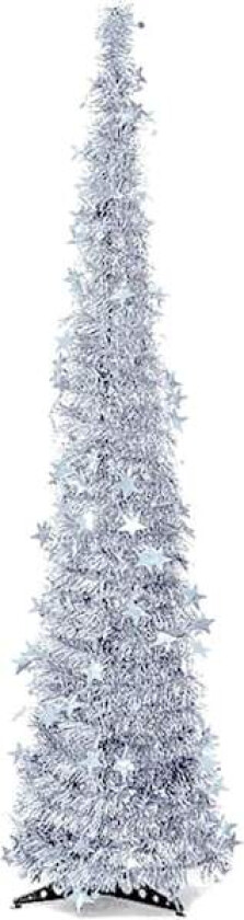 Kunstig Juletre med Metallstativ, Glitrende Tinsel Juletre, 5 fot Sammenleggbart Juletre med Pussede Sekk