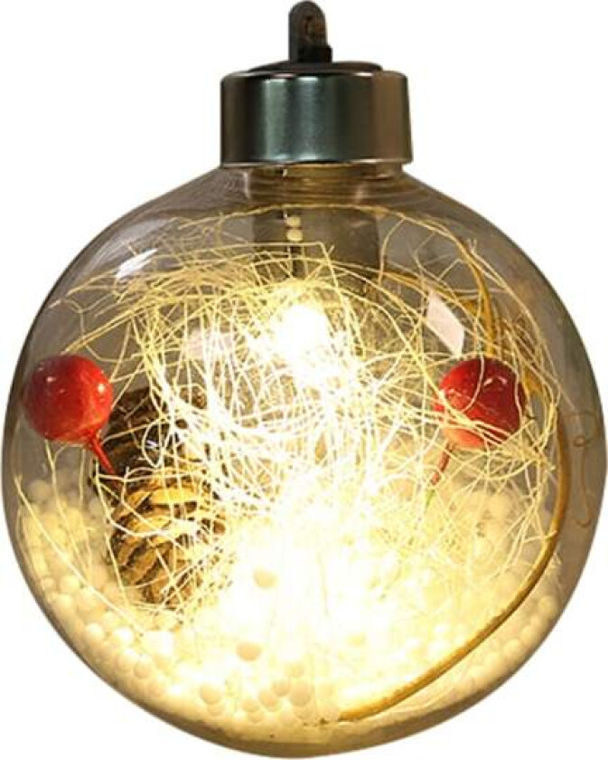 Julekule i gjennomsiktig plast med LED-lys, julepynt til treet