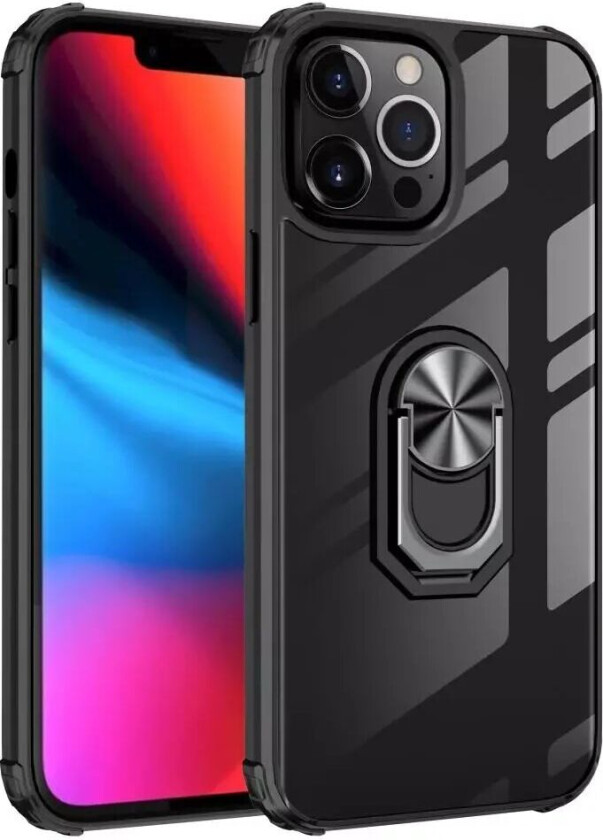 iPhone 13 Pro Max Håndverker Deksel med Magnetisk Stativ - Gjennomsiktig / Svart / Sølv