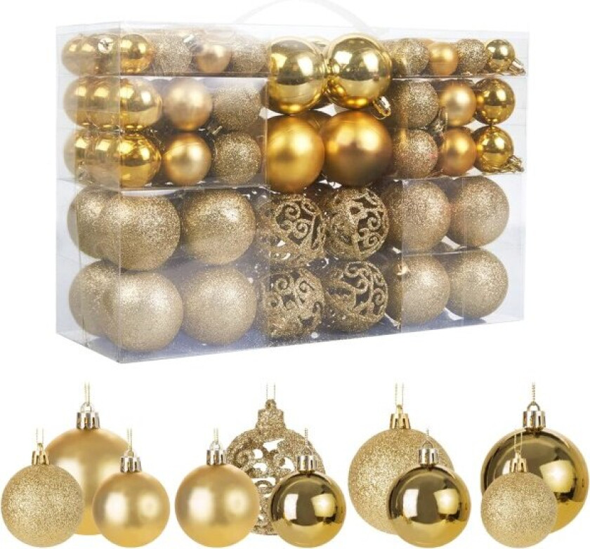 100 Gullfarget Julekuler i Plast - Julepynt til Juletreet