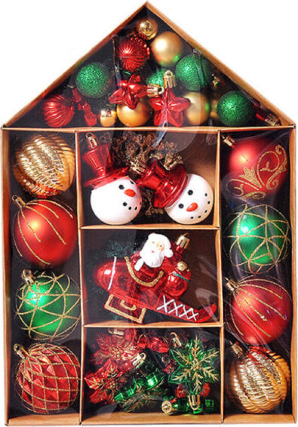 Julekulesett med dekorative kuler og anheng