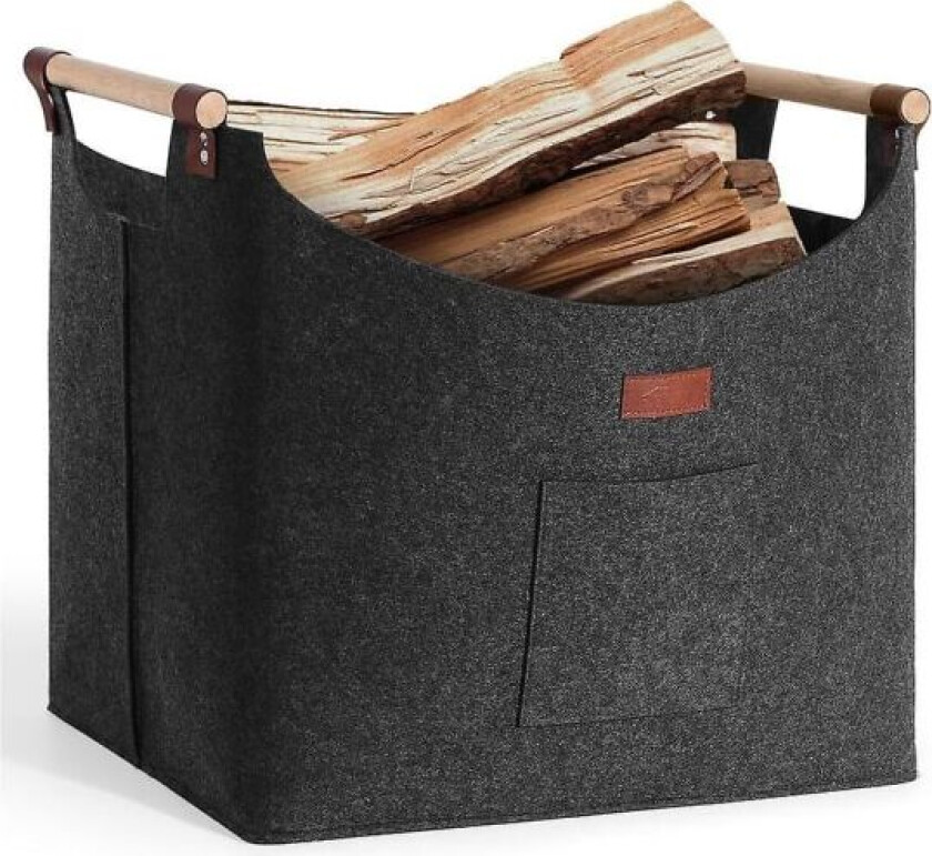 Peisvedkurv Stor, Filt Vedkurv Peisvedkurv Med Trehåndtak Kompatibel Med Vedkjøp Aviser -ES dark grey A