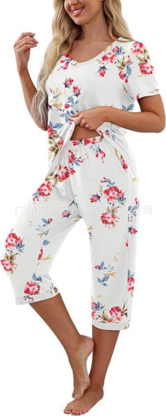 Pyjamas for kvinner, T-skjorte med korte ermer og lange pysjbukser variety L