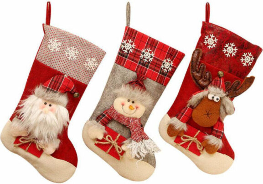 Sett med 3 julekuler med 3D-nisser, snømenn og reinsdyr