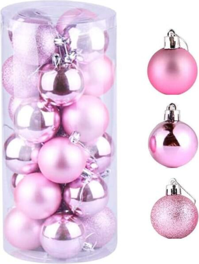 Julekuler, 24 stk Rosa Julepynt, Matt, Glanset