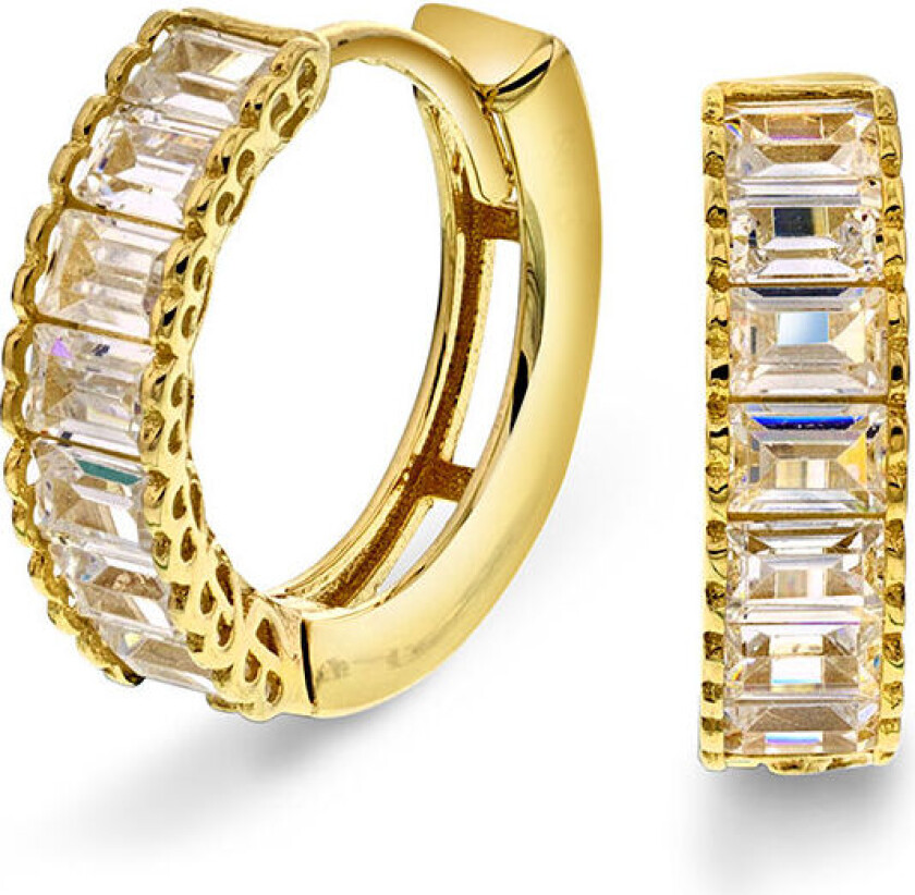 , Øreringer i 585 gult gull med zirkonia