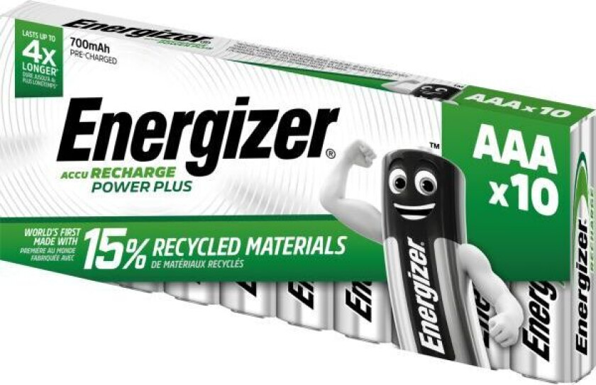 Recharge Power Plus Batteri oppladbart, AAA, 1,2 V, 10-pakning 700 mAh