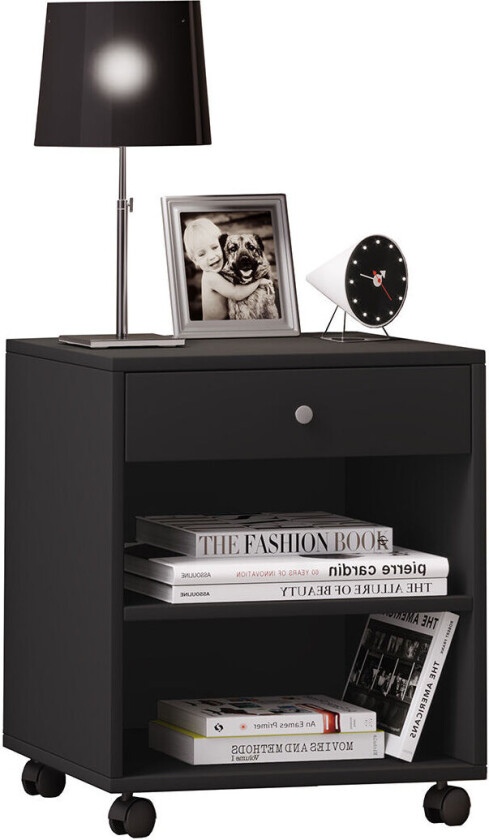 Rolda nattbord 1 skuff 2 hyller svart.