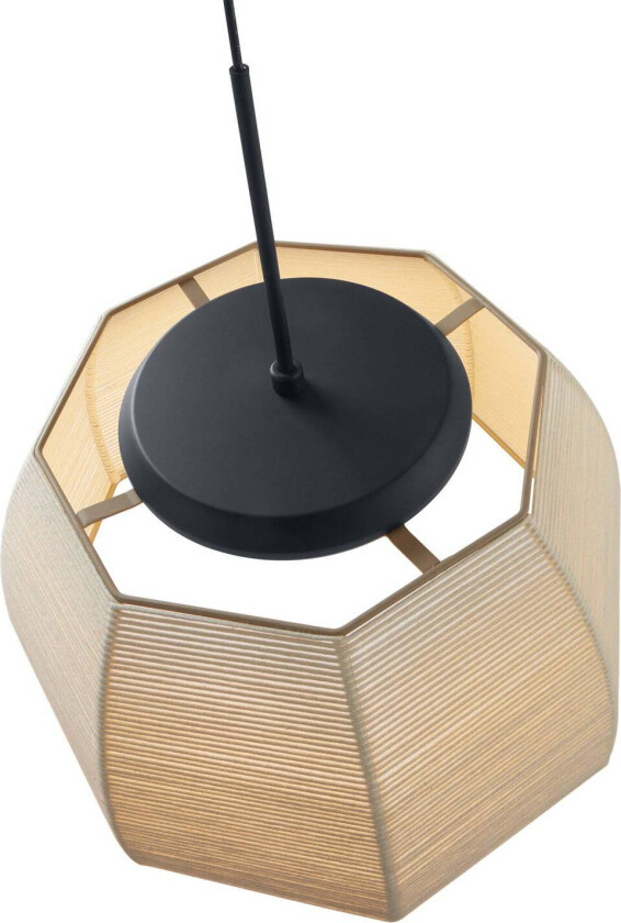 LED-hengelampe Tanit, Ø 61 cm, svart/beige, stoff