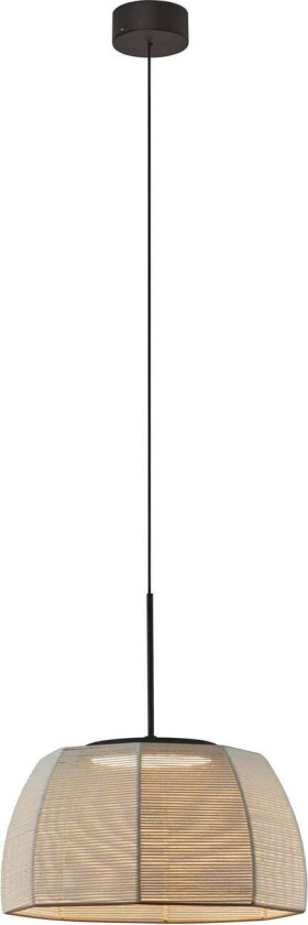 LED-hengelampe Tanit, Ø 43 cm, svart/beige, stoff
