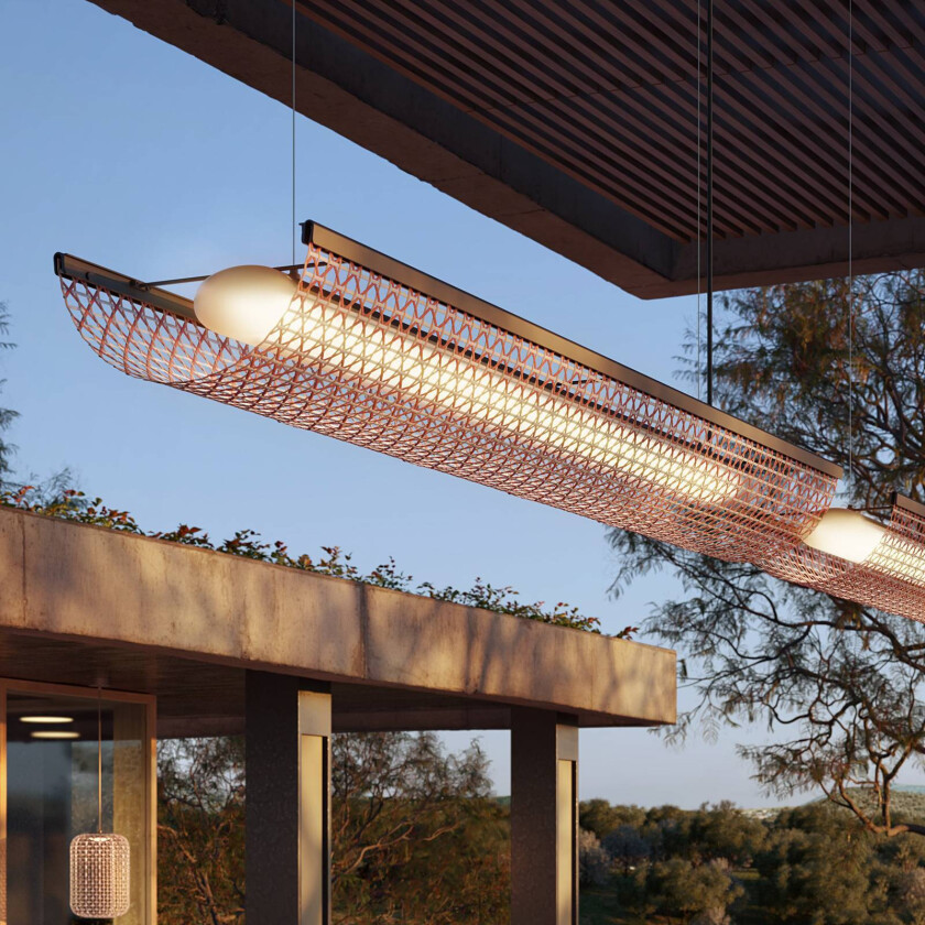 LED-hengelampe Nans Balis S/140, brun/rød, 140 cm