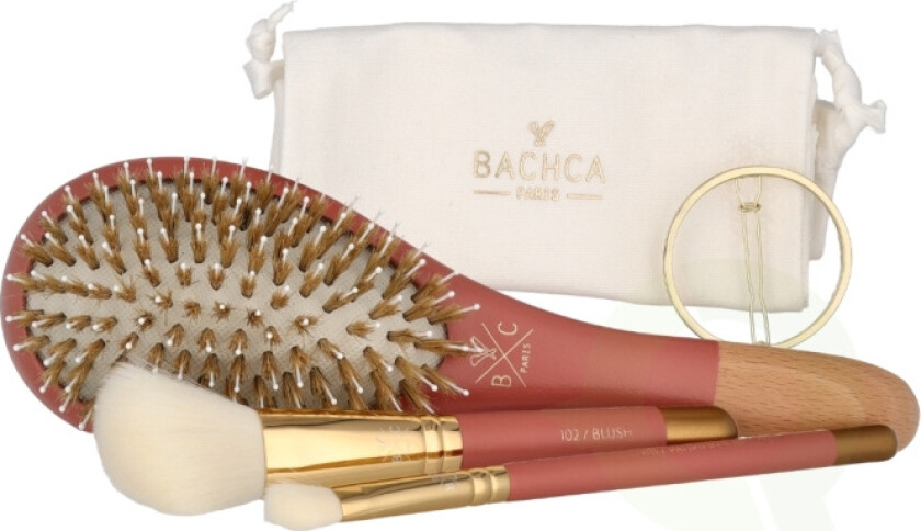 The Essentials Hair Terracotta Set 5 piece 1x Large Boar & Nylon Hair Brush/1x Blush Brush/1x Contour Shader Br