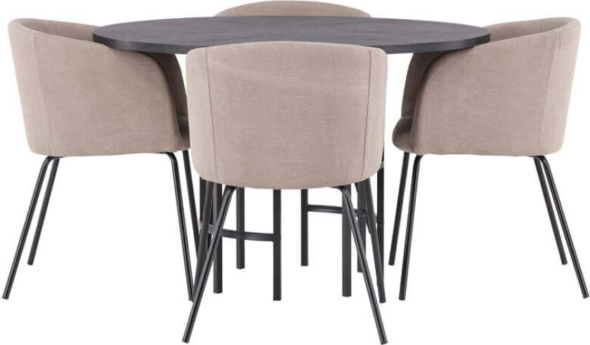 Copenhagen spisegrupper bord svart og 4 berit stoler beige.