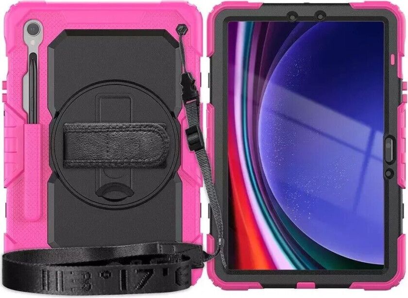 Samsung Galaxy Tab S9 Håndverk Deksel m. Beskyttelsesfilm, Håndholder og Skulderstropp - Pink / Svart