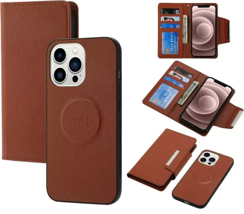 iPhone 15 Pro Max 2-i-1 Flip Deksel i Kunstskinn med Lommebok og Magnetlås - Brun