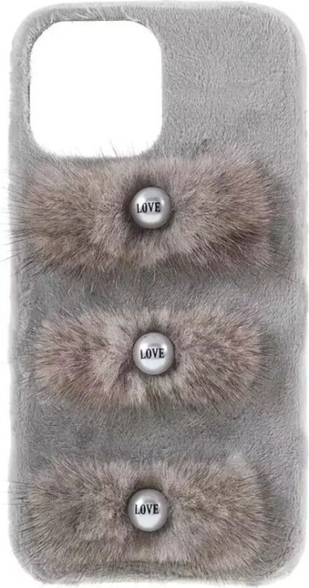 iPhone 13 Plast Bakdeksel - Plysj Kjærlighetsperler - Grå