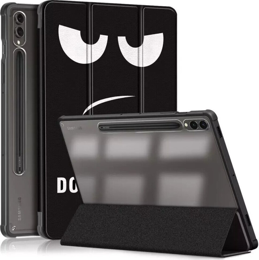 Samsung Tab S9+ (Plus) Tri-Fold Deksel i Kunstskinn med Penneholder - Gjennomsiktig / "Don't Touch Me"