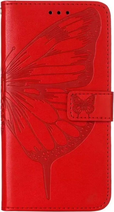 Samsung Galaxy A03 PU Skinn Flip Deksel med Lommebok Sommerfugler & Blomster - Rød