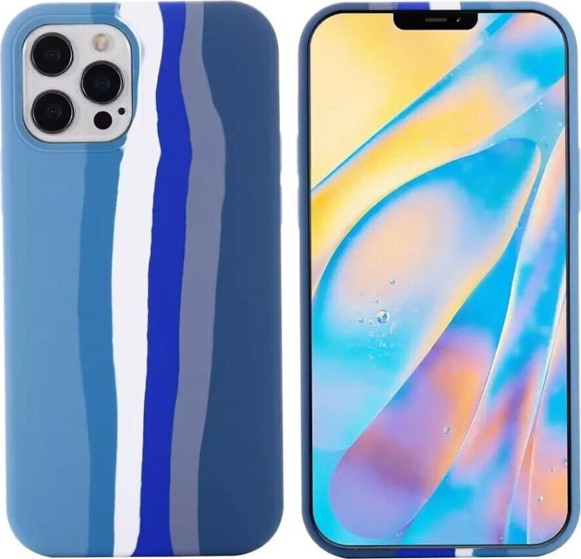 iPhone 14 Pro Silikone Bagside Deksel - Regnbue - Blå