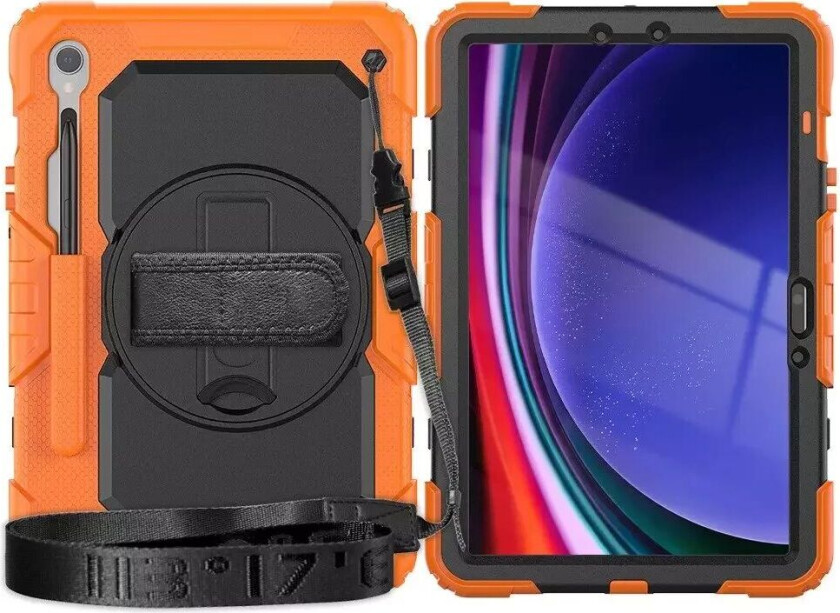 Samsung Galaxy Tab S9 Håndverk Deksel m. Beskyttelsesfilm, Håndholder og Skulderstropp - Oransje / Svart