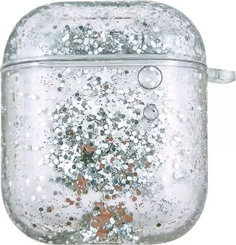AirPods (1 & 2. gen.) Plastik Deksel - Gjennomsiktig m. Sølv Glitter Vannfall