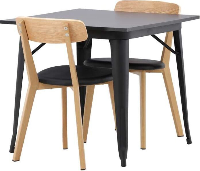 Tempe spisegrupper bord svart og 2 Sanjos stoler natur.