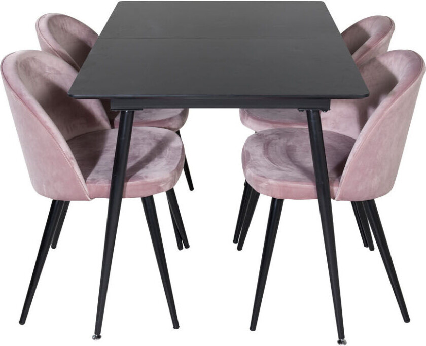 SilarBLExt spisegruppe spisebord uttrekksbord lengde cm 120 / 160 svart og 4 Velvet spisestuestoler velour rosa, svart.