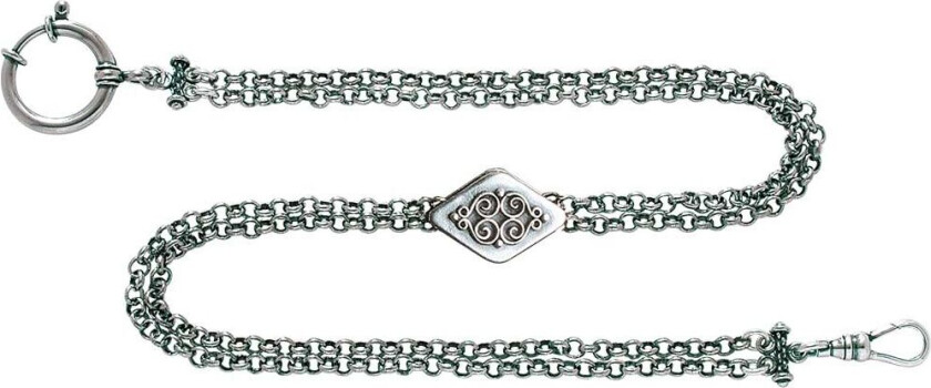 Klokkekjede i 830 oksidert sølv, 37 cm