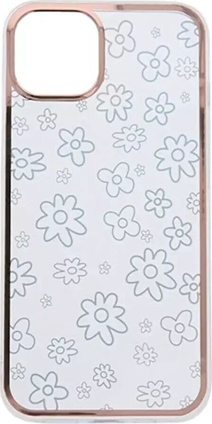 iPhone 14 Pro Hybrid Plast Deksel m. Holografisk Trykk - Blomster Motiv - Gjennomsiktig