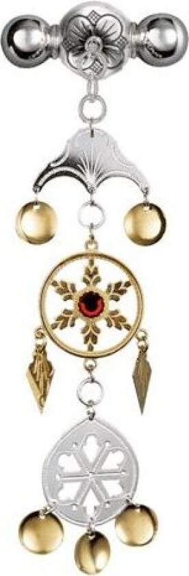 Halssølje Sunnmørsknapp med rød sten i 830 oksidert sølv