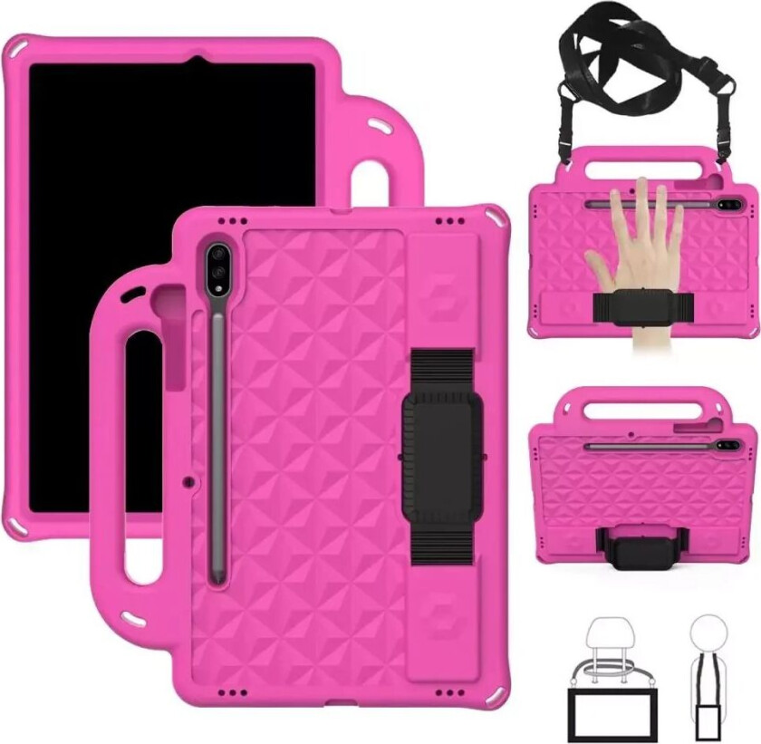 Samsung Galaxy Tab S7 Håndverker Deksel m. Skulderstropp & Pencil Holder - Pink