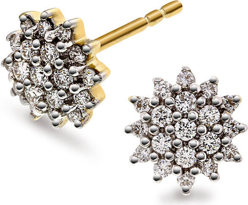 , Øredobber i 585 gult gull med rosett og diamanter 0,25 ct