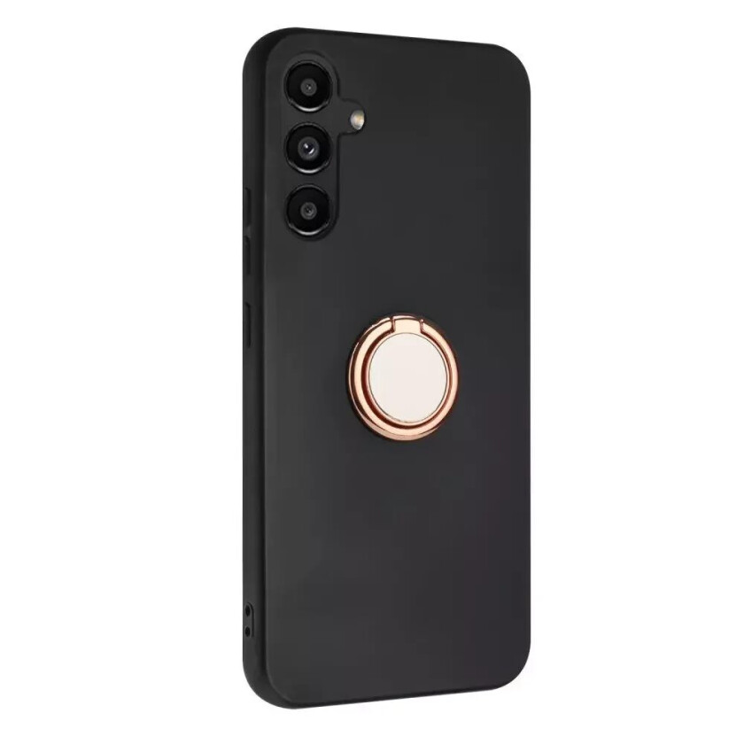 Samsung Galaxy S23 FE Fleksibelt Plast Deksel med Magnetisk Ringstøtte – Svart med Rose Gull Ring