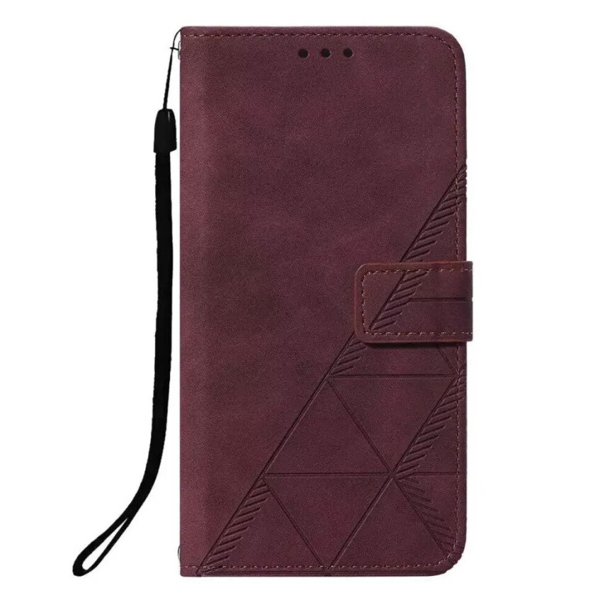 Samsung Galaxy A72 (4G/5G) Flip Deksel - Mykt Skinn med Veske - Geometrisk Mønster - Mørk Rød