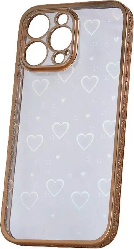 iPhone 14 Pro Max Fleksibelt Plast Deksel m. Holografisk Folie - Hjerter Motiv - Gjennomsiktig / Rose Gold