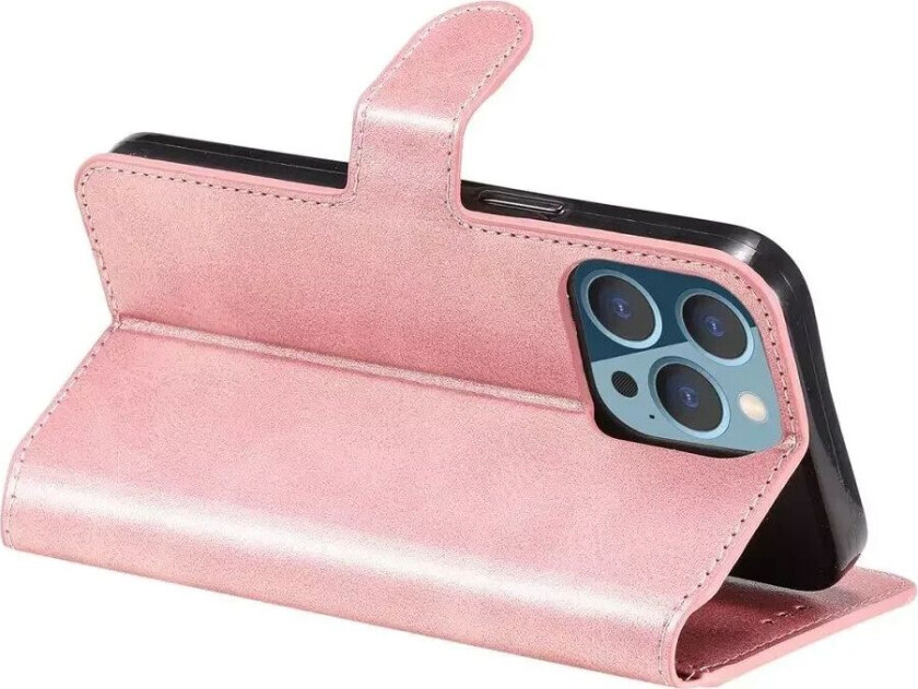 iPhone 13 Pro Neutral Leather Flip Deksel med Lommebok og Magnetisk Lukk - Rose Gold